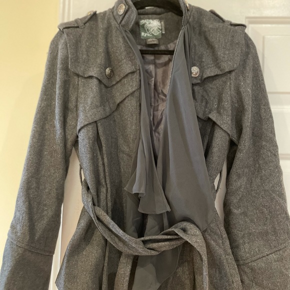 Wool Fall coat, Gray with chiffon detailing. - Picture 2 of 2